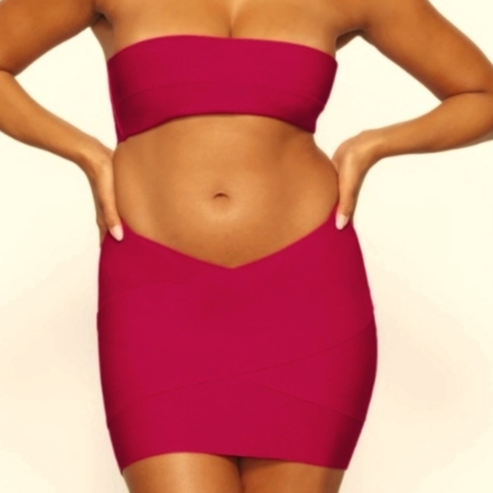 NWT Skims Knit Swim Mini Bandage Bodycon Skirt in Magenta Size Large NEW
